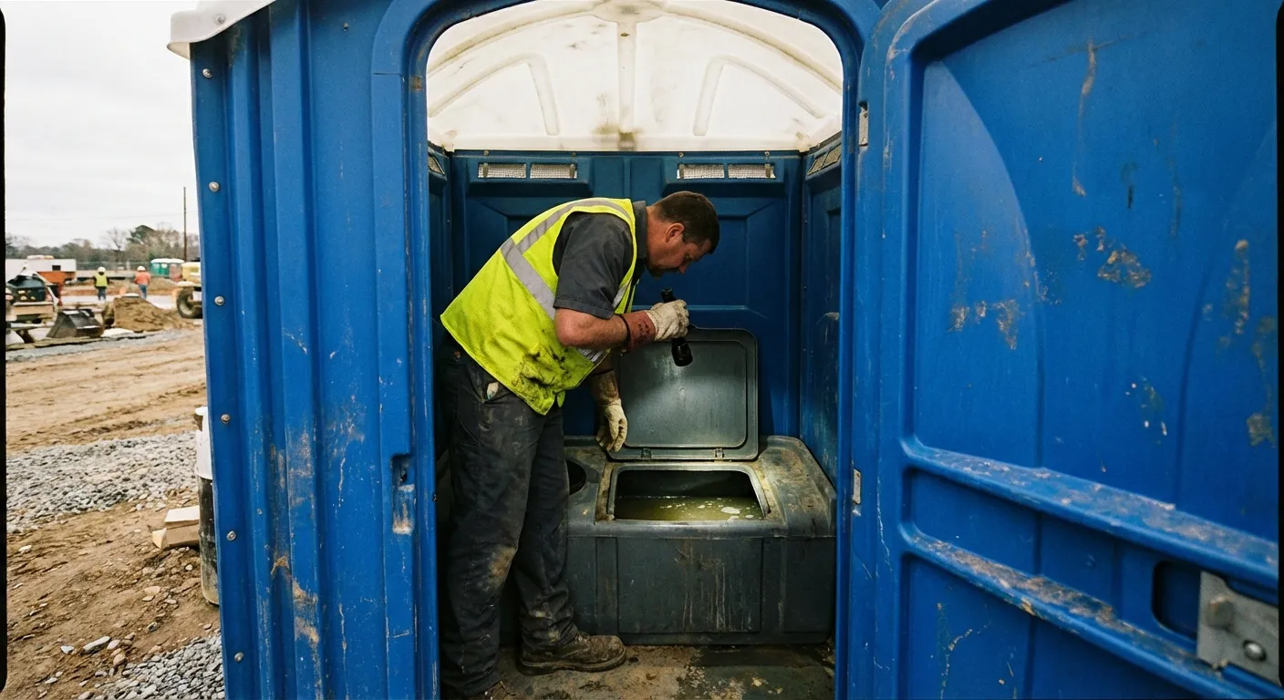 Technician inspecting waste tank levels in Merced, CA