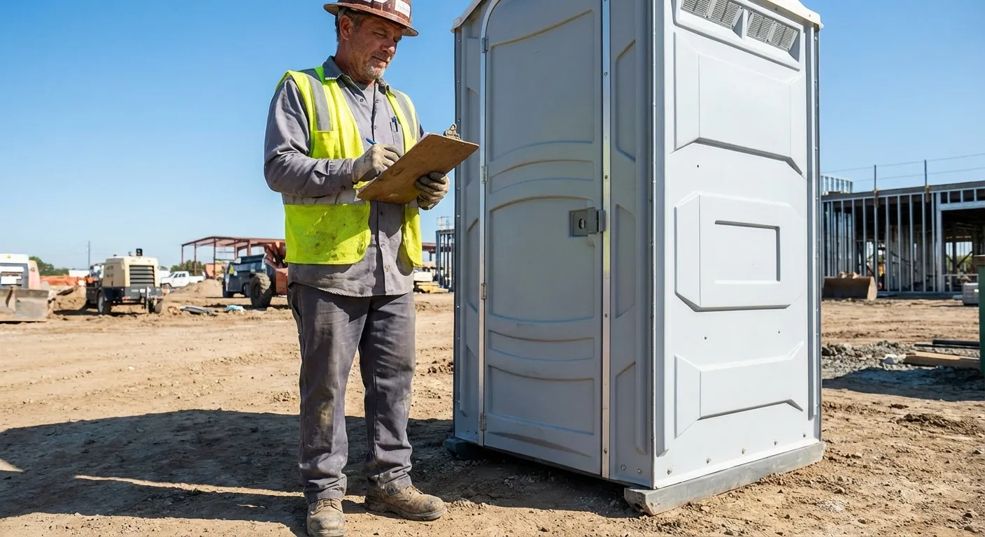Portable toilet delivery truck ready for service in Merced, CA