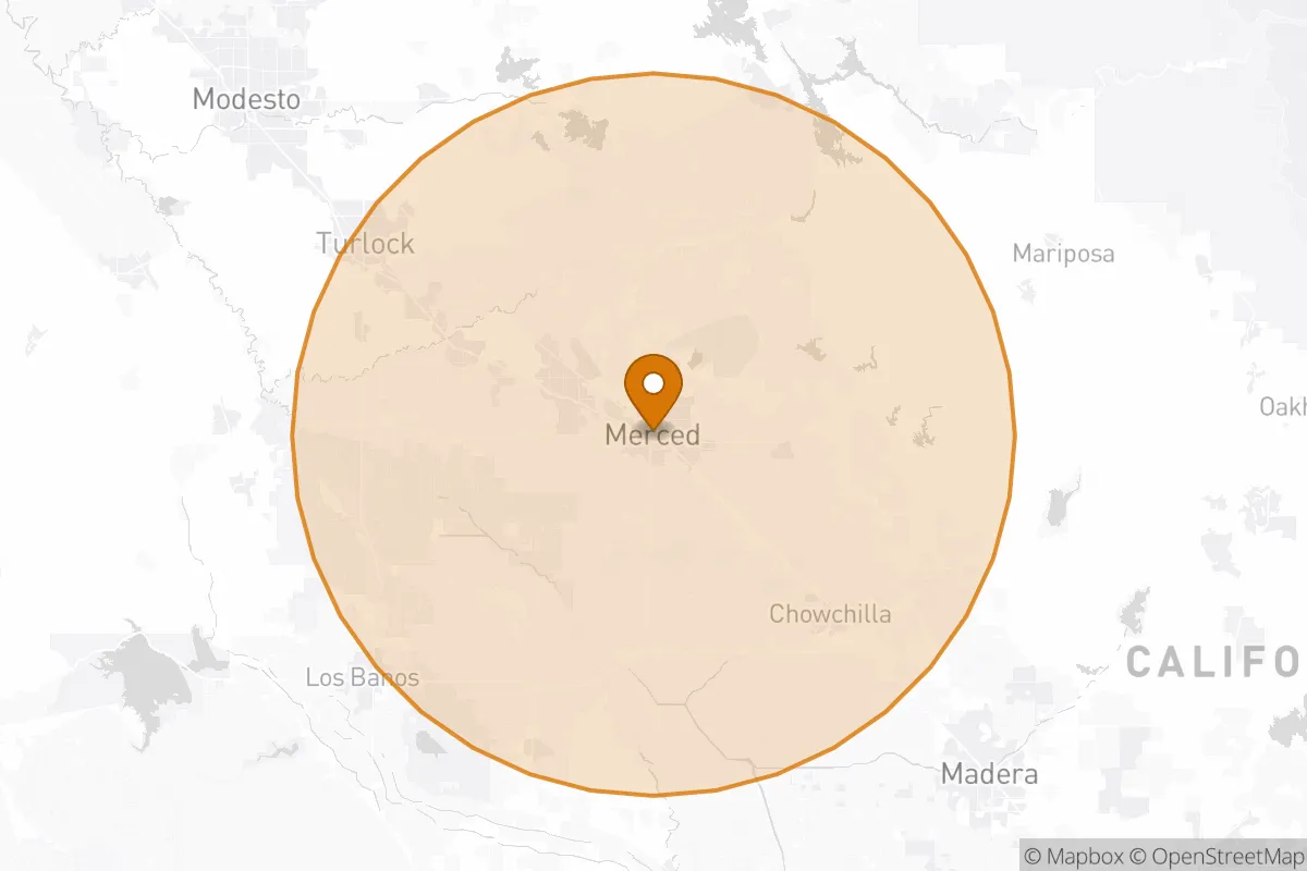 service area service area map in Merced, CA